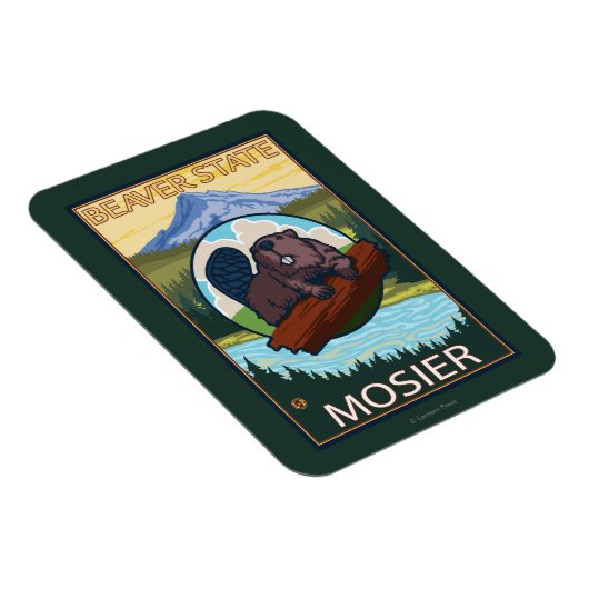 ビーバー&マウントフッド – オレゴン州モシエー マグネット (右側)