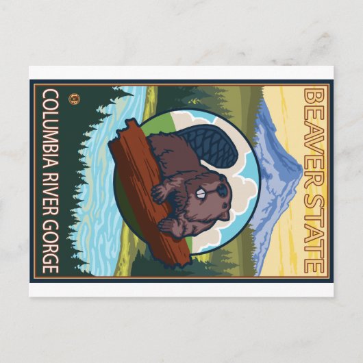 ビーバー&マウントフッド – コロンビアリバー峡谷、または ポストカード (正面)