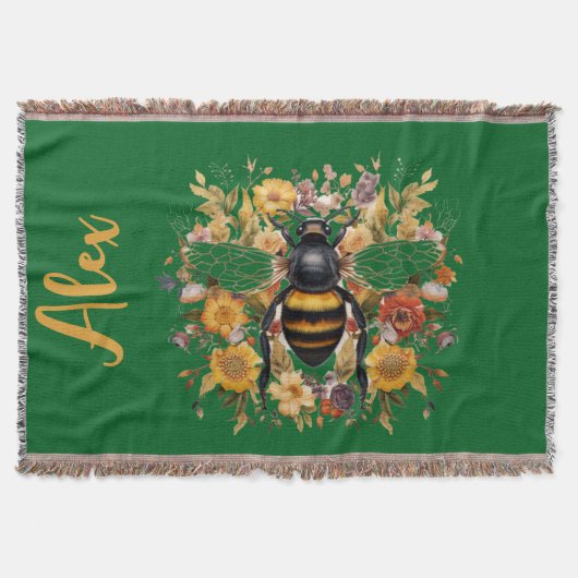 ビーパーソナライズされたとワイルドフラワー –  スローブランケット (正面)