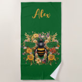 ビーパーソナライズされたとワイルドフラワー –  ビーチタオル (正面)