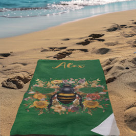 ビーパーソナライズされたとワイルドフラワー –  ビーチタオル