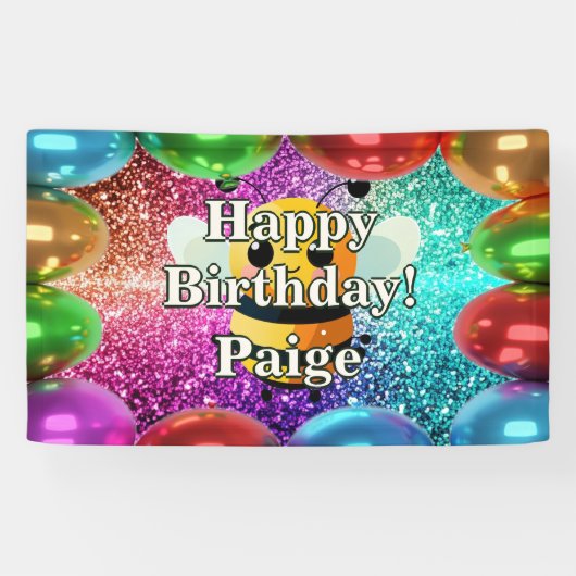 ビーパーソナライズされたキャラクター誕生日バナー 横断幕 (横)