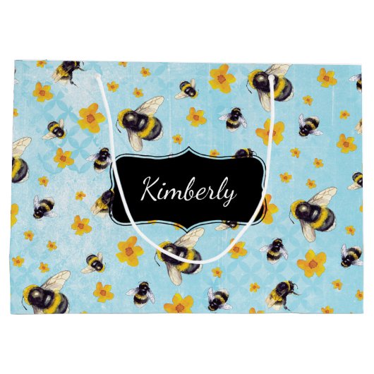 ビーパーソナライズされたツと花 ラージペーパーバッグ (裏面)