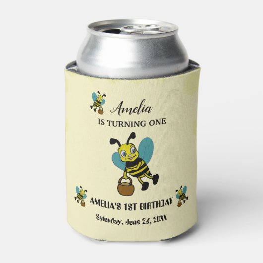 ビーパーソナライズされたテーマ1歳のパーティー 缶クーラー (缶正面)