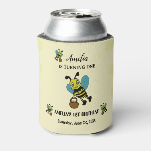 ビーパーソナライズされたテーマ1歳のパーティー 缶クーラー (缶裏面)