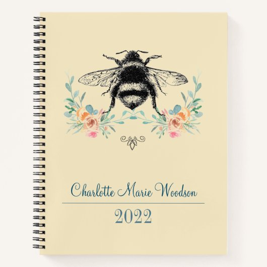 ビーパーソナライズされた赤面ピンクグリーンフローラ ノートブック (正面)