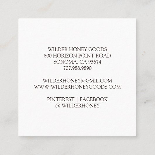 ビービーキーパーハニーアピールスクエアビジネスカード スクエア名刺 (裏面)