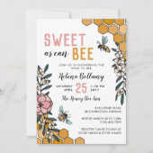 ビーピンクのハチミツのベビーシャワーがフローラの美しさ 招待状 (正面)