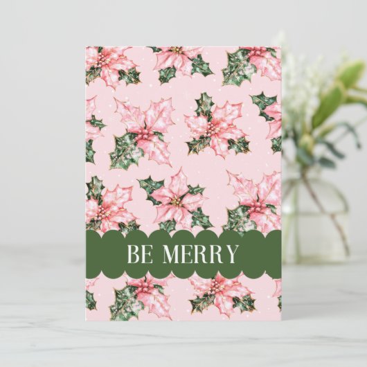 ビーピンクメリースノーフローラクリスマスホリデーカード シーズンカード (スタンド正面)