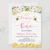 ビーピンク金ゴールドフローラガールファースト誕生日 招待状 (正面)