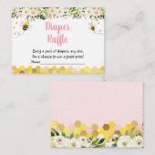 ビーピンク金ゴールドフローラベビーシャワーおむつラッフル エンクロージャーカード (正面/裏面)