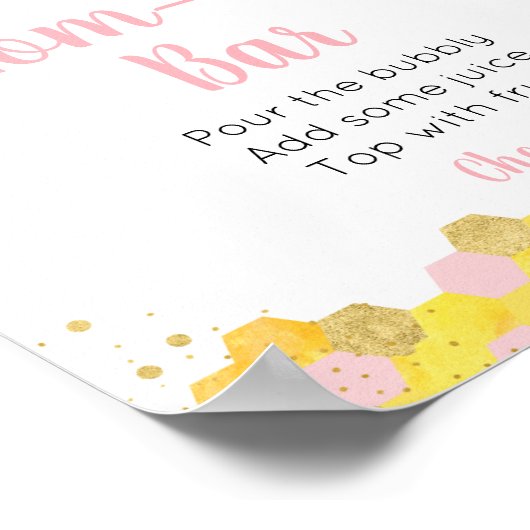 ビーピンク金ゴールドフローラベビーシャワーミモザバーサイン ポスター (角)