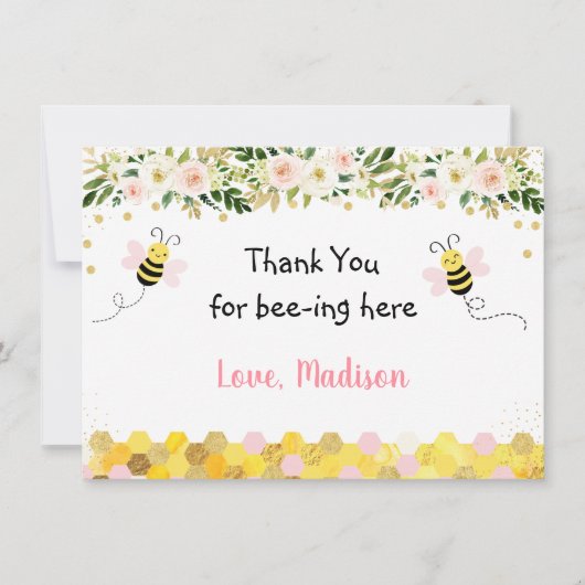 ビーピンク金ゴールドフローラ誕生日ありがとう サンキューカード (正面)