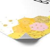 ビーピンク金ゴールドフローラ誕生日ビーデイウェルカム ポスター (角)