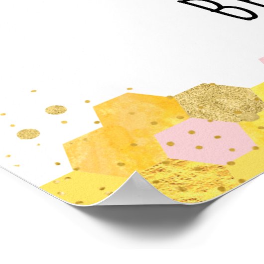 ビーピンク金ゴールドフローラ誕生日ビーデイウェルカム ポスター (角)