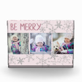 ビーピンク&メリーシルバースノーフレークスホリデーコラージュ フォトブロック (正面)