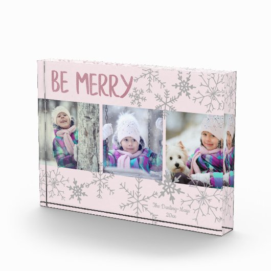 ビーピンク&メリーシルバースノーフレークスホリデーコラージュ フォトブロック (右)