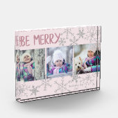ビーピンク&メリーシルバースノーフレークスホリデーコラージュ フォトブロック (左)