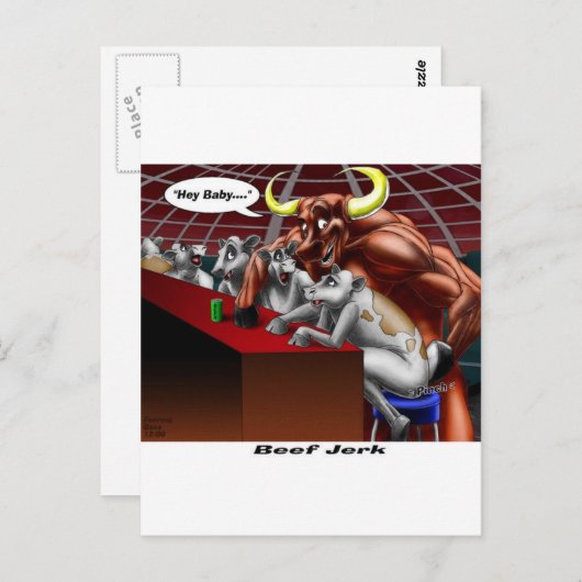 ビーフジャーキーおもしろい起源の牛と牛の漫画のギフト ポストカード (正面/裏面)