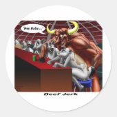 ビーフジャーキーおもしろい起源の牛と牛の漫画のギフト ラウンドシール (正面)