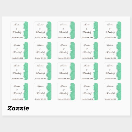 ビーフスティッカーズミントグリーンホワイトダマスクレースプリント スクエアシール (シート)