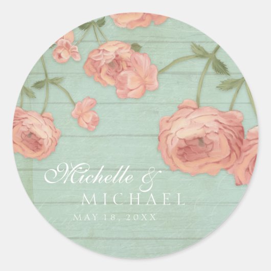 ビーフスティッカーブライダルシャワー赤面ピーチバラウッド ラウンドシール (正面)