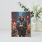 ビーフチョウの大きな皿を持つオオカミ ポストカード (スタンド正面)