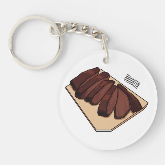 ビーフブリスケット漫画イラストレーション キーホルダー (正面)