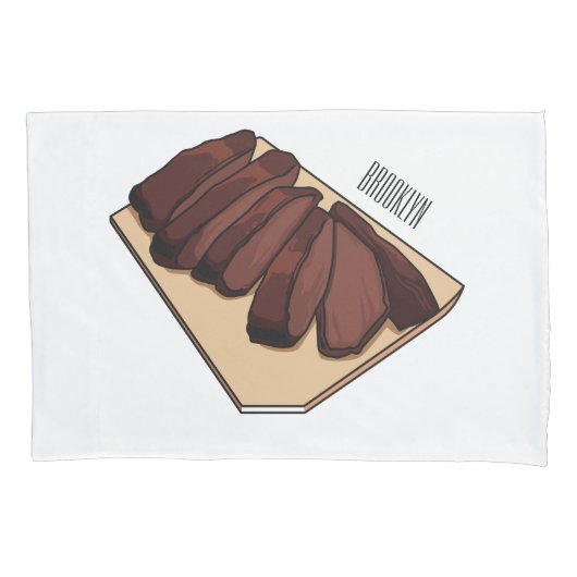 ビーフブリスケット漫画イラストレーション 枕カバー (正面)