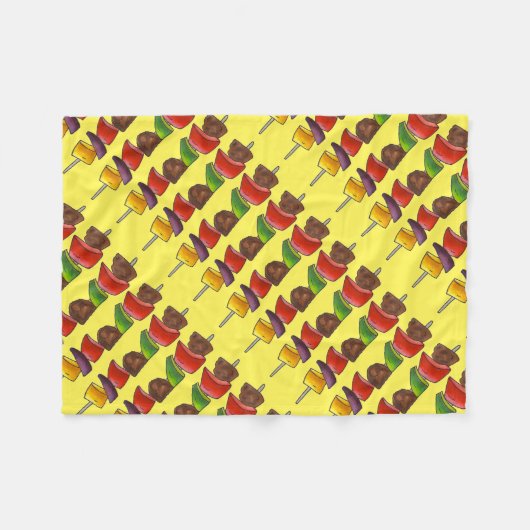 ビーフベジケバブスケウアピクニックフードグルメ フリースブランケット (正面(横))