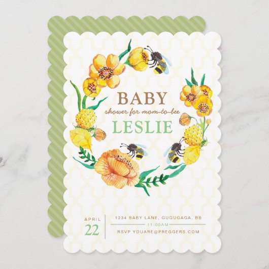 ビーフラワーベビーシャワー招待状 招待状 (正面/裏面)