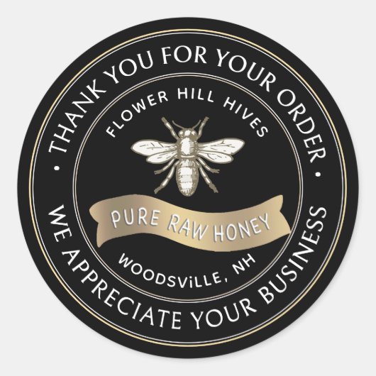 ビーフランスのビーと金ゴールドバナー養蜂家ありがとう ラウンドシール (正面)