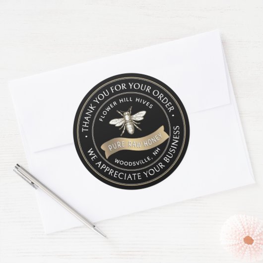 ビーフランスのビーと金ゴールドバナー養蜂家ありがとう ラウンドシール (封筒)