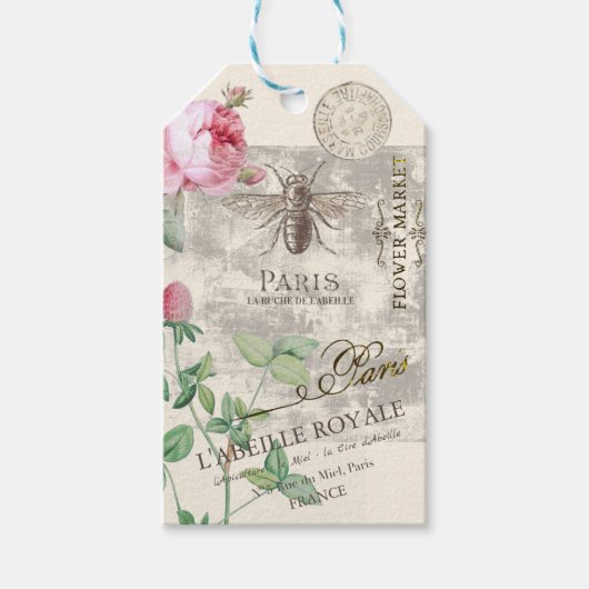 ビーフランスの・フラワー市場パーソナライズされた ギフトタグ (正面)
