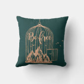 ビーフリーオフケージバードの鳥バラ金ゴールド銅ティール（緑がかった色） クッション (裏面)