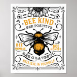 ビーフレンドリービー前向きハンブルカワイイ引用文 ポスター<br><div class="desc">Bee kind Bee Humble 前向き Cute引用文ポスター。養蜂家やミツバチを愛する人のための完璧な家の装飾の壁アート。</div>