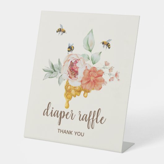 ビーフローラハニカム赤ちゃんシャワーおむつラッフル 台座サイン (正面)