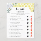 ビーフローラ彼は彼女はブライダルシャワーゲームと言った (正面)