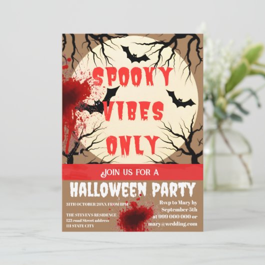 ビーブス不気味のみハロウィーンこうもりと血液(ばちゃばちゃ)跳ねる 招待状 (スタンド正面)