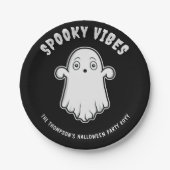 ビーブス不気味キュート幽霊ハロウィーンブラックアンドホワイト ペーパープレート (正面)
