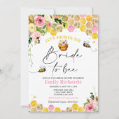 ビーブライダルシャワーピンク&金ゴールドフローラ花嫁へビー 招待状 (正面)