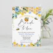 ビーブライダルシャワーブルー&金ゴールドフローラブライドトゥビー 招待状 (スタンド正面)