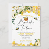 ビーブライダルシャワーホワイト&金ゴールドフローラブライドへビー 招待状 (正面)