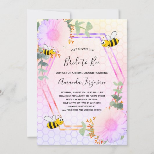 ビーブライダルシャワーレインボー緑の花嫁へビー 招待状 (正面)