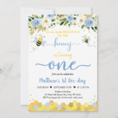 ビーブルー金ゴールドボーイファースト誕生日ビーデイ 招待状 (正面)