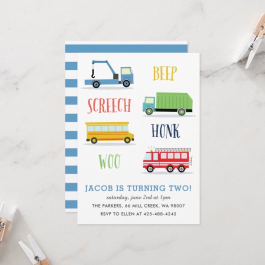 ビープスクリーチウキッドの誕生日パーティー_ブルー 招待状 (正面/裏面インサイチュ)