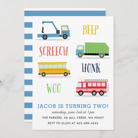 ビープスクリーチウキッドの誕生日パーティー_ブルー 招待状 (正面/裏面)