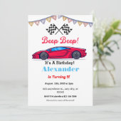 ビープビープレッドレースカー誕生日 招待状 (スタンド正面)