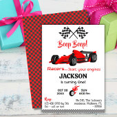 ビープモダンピーbeep赤いレーススポーツカー1誕生日 招待状