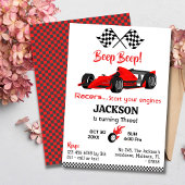 ビープモダンピーbeep赤いレーススポーツカー3誕生日 招待状
